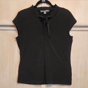 nwot Karl Lagerfeld Paris Women's Black Ruffle Tie Blouse